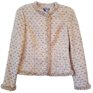 Eccoci | Women's Cream Tweed, Wool and Mohair Blend Jacket Blazer (Size 4)